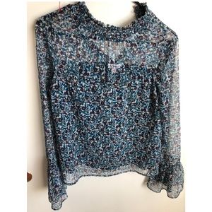 Flowery Blue & Green Long Sleeve Blouse ✨